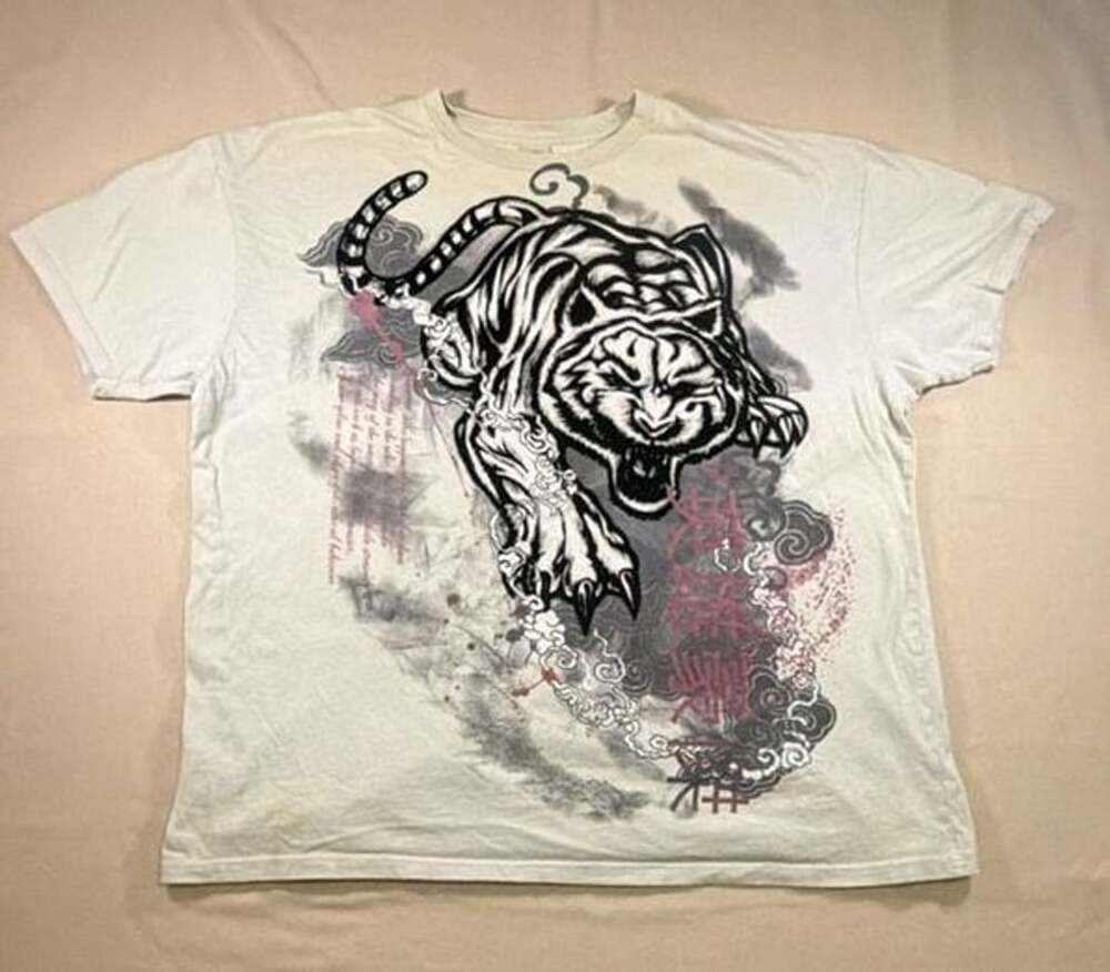 Vintage C-Brand Tiger Graphic Print T-Shirt White 2XL